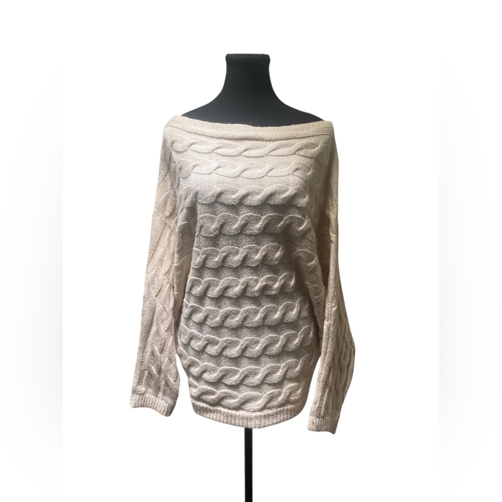 Military Hippie Chic Off-the-Shoulder Cream Sweater GUC S/M
